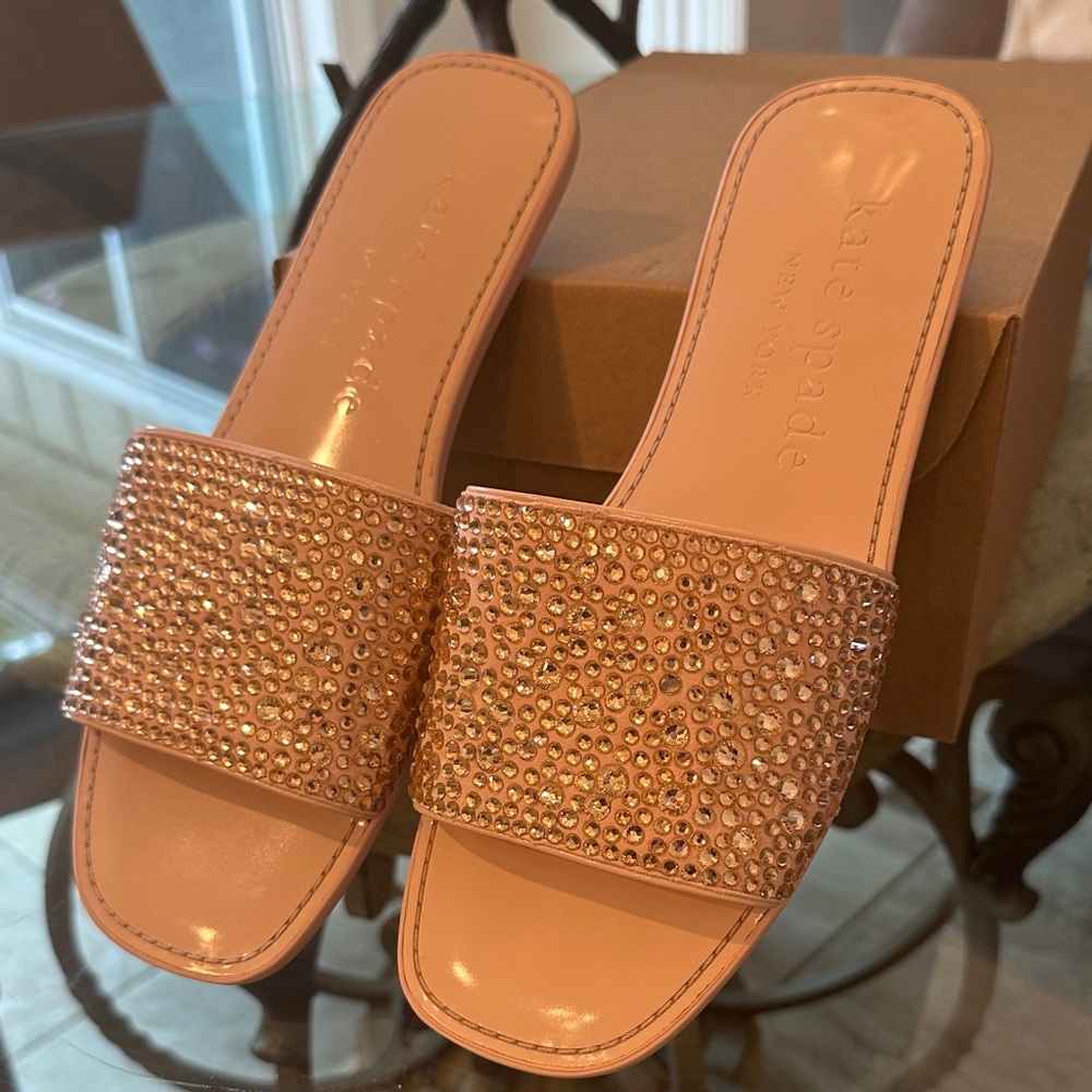 Brand New $120 Kate Spade Pink Rhinestone All That Glitters Slide Sandals sz 9.5 - Picture 4 of 16